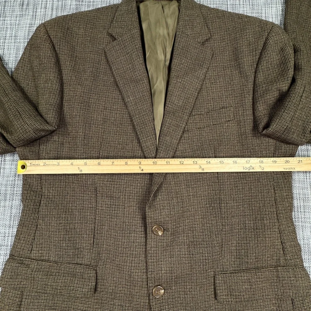 Chaps Men's Blazer 40R Brown Micro Houndstooth 100% Wool Two Button Sport Coat